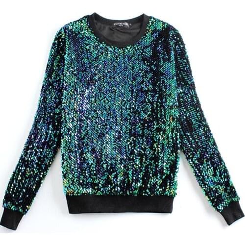New Fashion women Hoodies Round neck brand Sequined beading gold green Sweatshirts plus size xxl