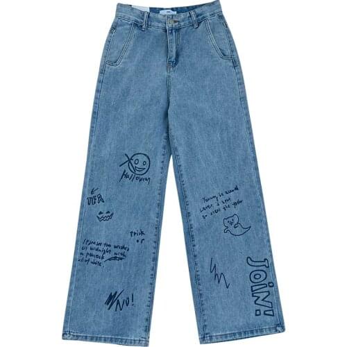 Vintage Blue Jeans Women 2021 Harajuku Streetwear Hip Hop High Waist Trousers Leisure Baggy Femme Jeans Mom Straight Denim Pants