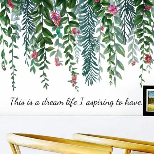 Green Plants Red Flowers Wall Sticker New Design Decorative Decals Self Adhesive Living Room Wallpaper TV Background Mural