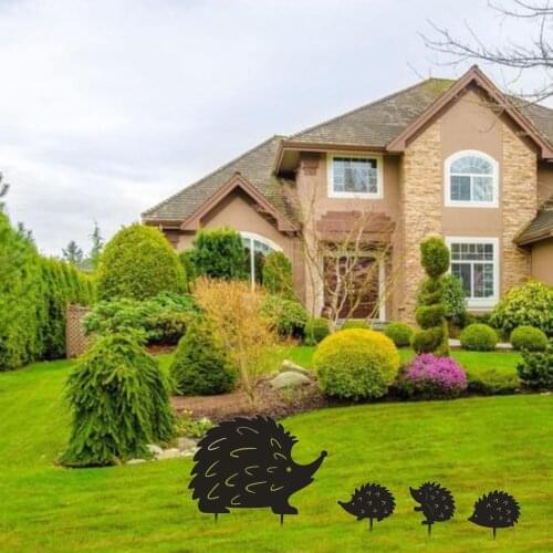 Iron Ground Plug Home Hedgehog Set Garden Stake Silhouette Sculpture Courtyard Yard Decoration