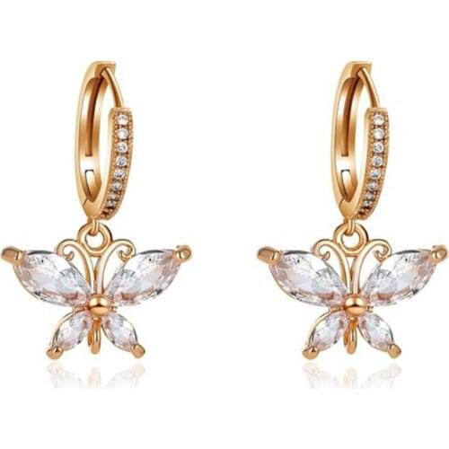Women Crystal Zircon Butterfly Pendants Drop Earrings Female Shiny Gold Silver Color Zirconia Butterfly Earring Trendy Statement