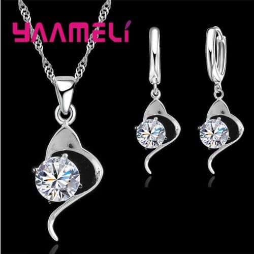 European Fashion Necklace Earrings Set For Lady Party Accessory Fine Quality 925 Sterling Silver Round Crystals Jewelry