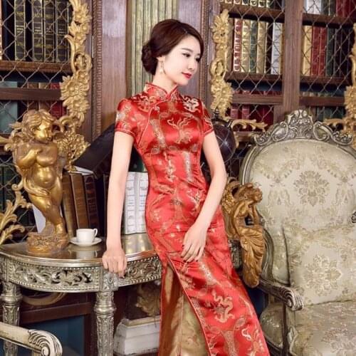 Womens cheongsam satin dress cheongsam Chinese women traditional cheongsam oriental retro clothing chinese new dress 2020