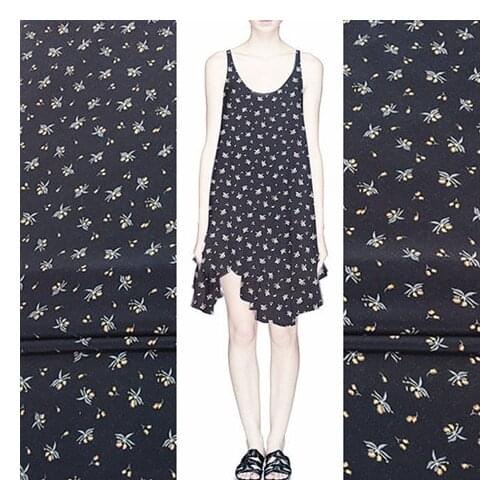 100% silk navy blue bottom floral silk crepe de chine fabric digital printing dress shirt diy high fashion fabric