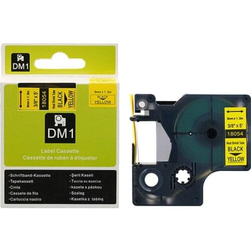 18054 9mm x 1.5m black on yellow compatible Dymo heat shrink tube tape 3/8" RS5Y SKU 18054