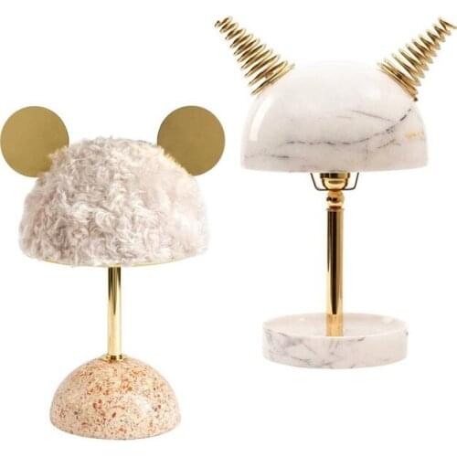 2 Style Marble Table Light Nordic Mickey Wool Table Lamp Bedroom Living Children Room E27 Desk Lamp Hotel Decor Lighting Fixture
