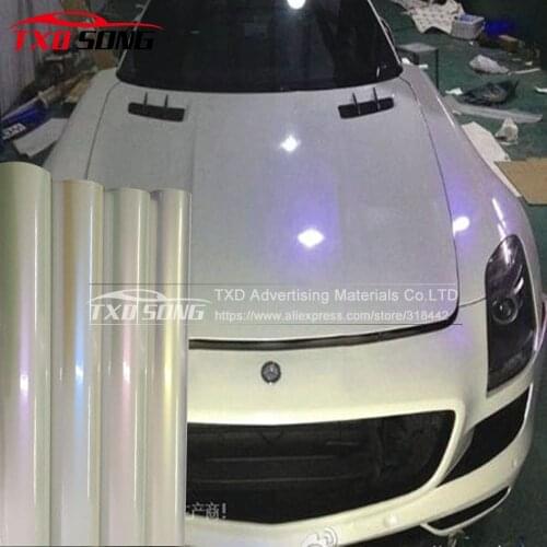 40cm*152cm/Lot Glossy Chameleon film White to purple,red,blue Vinyl white chameleon Wrap Metallic Chrome Pearl Car Stickers