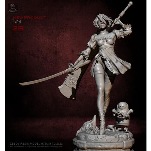 75mm Unpainted 2B Beauty GK Resin Figure Scale Model Kit Resin Colorless Self-Assembled Toy No.013