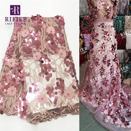 Big Noble Sequined Beaded Style Net Lace Fabric In Pink Color African French Wedding Bride And Bridesmaid Dress Sewing Fabrics