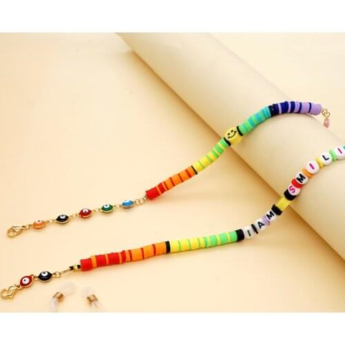 Go2Boho Glasses Chain Hang Mask Lanyard Rainbow Letter Heishi Disc Beads Necklace for Women Boho Jewelry 2021 Evil Eye Chains