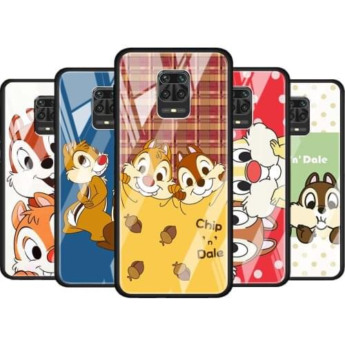 Disney Chip 'n' Dale for Xiaomi Redmi Note 10 Pro Max 10S 9T 9S 9 8T 8 7 Pro 5G Luxury Tempered Glass Phone Case Cover