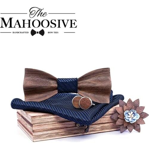 Black Walnut 3D Wooden Bow Ties for Men mens tie Wood Bowtie Handmade Butterfly Wood Bow Tie Gravata gift Cufflink handkerchief