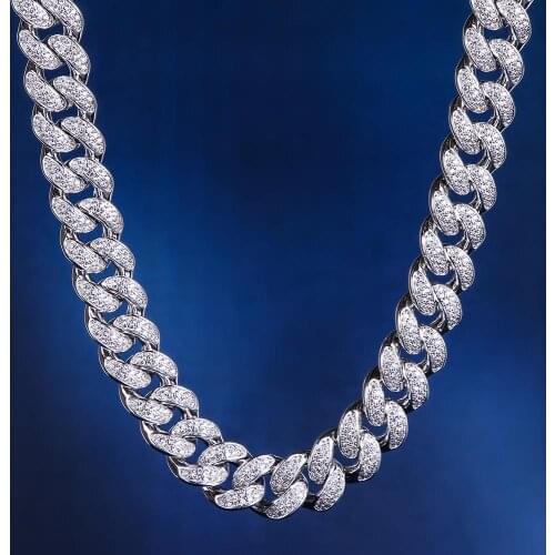 12mm Iced Out Cuban Chain Choker Necklace White Gold Fashion Hip Hop Cuban Link CZ 18/20/24 Inch Rapper Necklace Jewelry