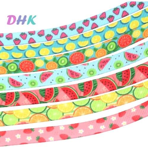 DHK 3/8'' 5yards Fruit Watermelon Lemon Strawberry printed grosgrain ribbon Accessory hairbow headwear DIY 9mm E1955