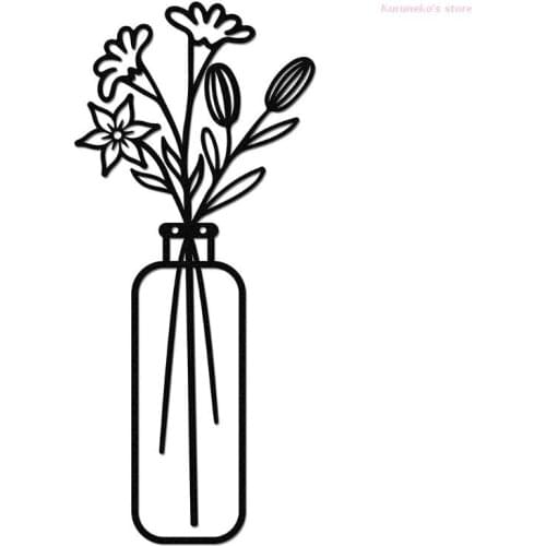 Home Modern Wall Art Decoration Iron Metal Flower in Vase Black Hanging Sculptures Ornaments for Living Room Kitchen