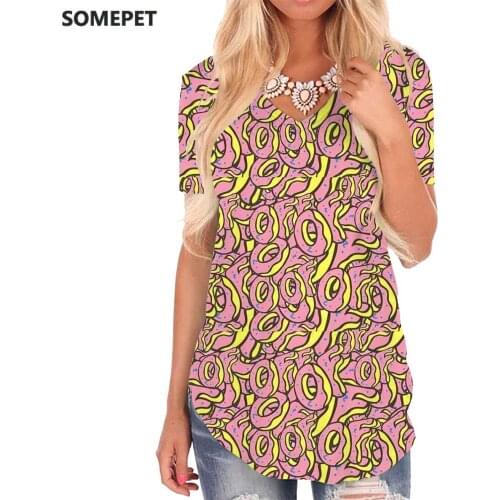 SOMEPET Donuts T-shirt women Colorful V-neck Tshirt Psychedelic T-shirts 3d Abstract Funny T shirts Womens Clothing Hip hop