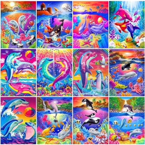 Cartoon diamond painting full dolphin animals mosaic art picture embroidery stitch kid gift rhinestone picture puzzle wall decor