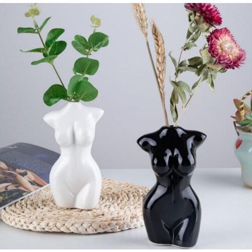 Ceramic Vase Body Shape Flower Pot Plant Base Desk Ornament Decorative Porcelain Bust Figurine Room Decoration Craft Arrangement