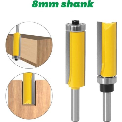 2pcs/set 8mm Shank Flush Trim Pattern Router Bit Wood Cutters Top & Bottom Bearing Bits Milling Cutter For Wood Woodworking Tool