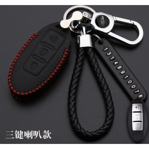 Leather Key Case Cover For Nissan Maxima Altima Teana Tiida Sylphy Sunny X-Trail 3 Buttons Smart Car key Shell key cover