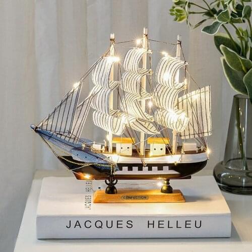 Creative Sailboat Model Decoration With Light Wooden Craft Boat Birthday Gift Living Room Bedroom Decorations Nice Packing