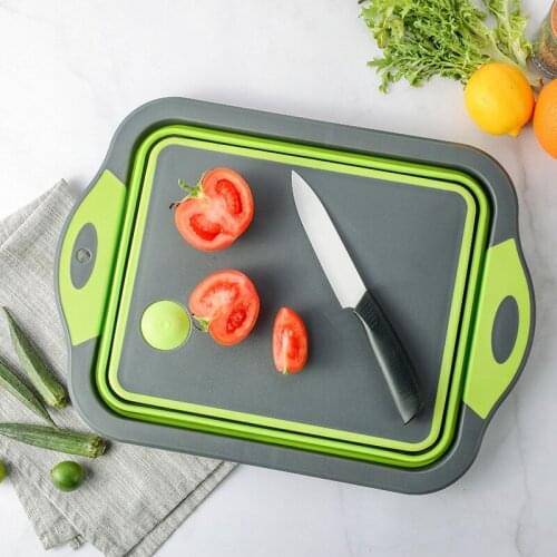 Kitchen Chopping Block Folding Cutting Board with Colander Food Chopping Boards Washing Basket Drain Kitchen Organizer