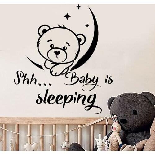 Cute Bear Wall Decals For Nursery Baby Sleeping Moon Stars Art Decor Vinyl Wall Stickers For Kids Bedroom Wardrobe Sticker Y368