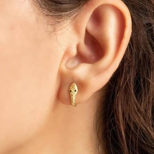 925 Sterling Silver Gold Silver Plated Mini Huggie Hoop Black Eye Tiny Snake 10mm Animal Hoop Earring for Women Girl Jewelry
