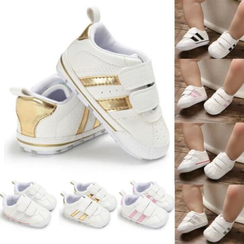 Fashion Soft Sole Newborn Baby Boy Girl Pre-Walker White Pram Shoes Trainers 0-18 Months