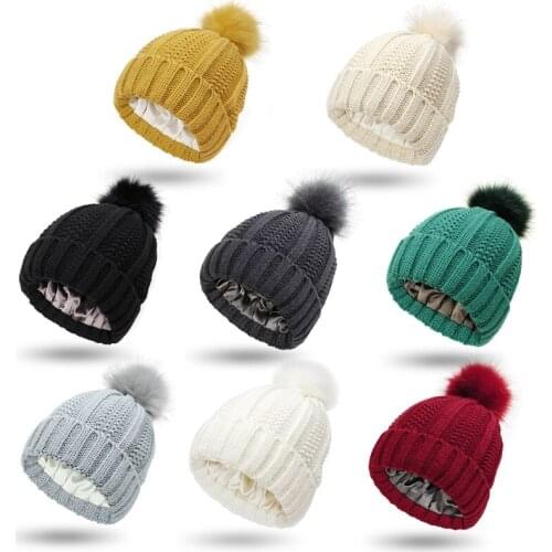 Fashion Thick Knitted Hat Simple w/ pompom Solid Color Outdoor Fall Winter Wild G5AE
