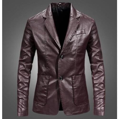 Men Casual PU Leather Blazers Mens Suit Jacket Casual Slim Motorcycle Faux Leather Suit Homme Costume Size 4XL