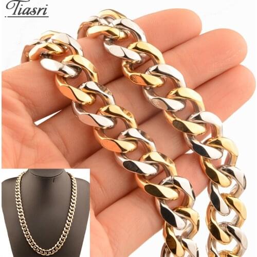 Tiasri 12mm Mens Necklace Bracelet Gothic Jewelry Cuban Link Chain Collar Choker Heavy Stainless Steel Accessories Wholesale