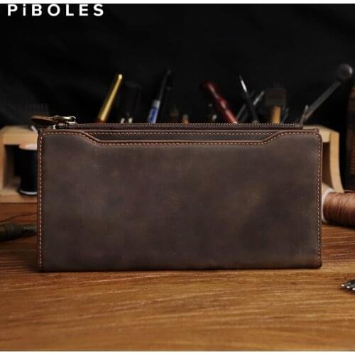 Genuine Leather Business Mens Clutch Wallet Large Capacity Hasp Wallet Credit Card Holder Purse Male Hand Wallets Phone Pouch