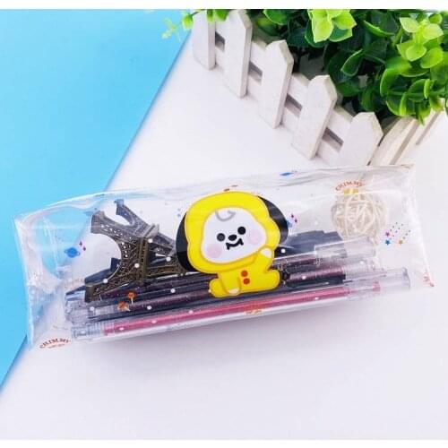 New Cute Transparent PVC Waterproof Pencil Bag Student Kawaii Pencil Case School Office Supplies Stationery Organizer kids gift