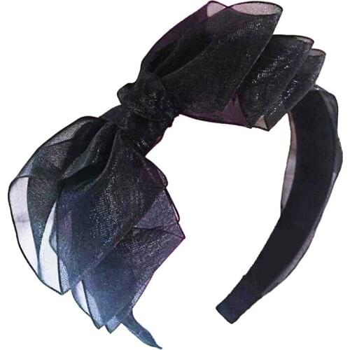 12pcs Wholesale Organza Headband Layers Big Mesh Bow Hairband Girls and Women Hair Accessories