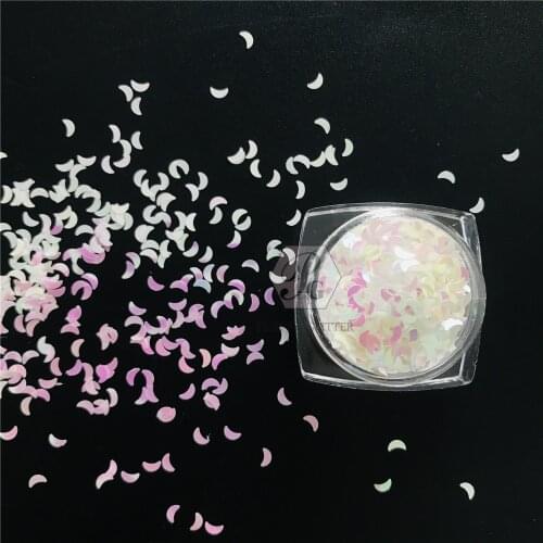 PrettyG 3MM Moon Shape Solvent Resistant Pearl Iridescent Glitter Gel Nail Art Decoration Handwork DIY Accessories-C03R