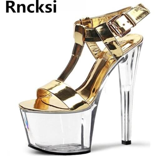 Rncksi Women Sexy 17cm High Heels Sandals Waterproof Platform Sandals Peep Toe Pole Dance Dress Sandals