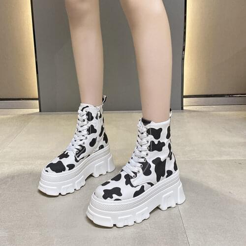 Martens Boots Womens 2021 New Summer Thin Zebra Pattern High-Top Womens Raise the Bottom Platform Dad Canvas Shoes