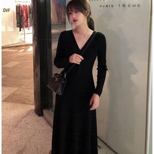 Sexy V-neck Knit Maxi Dress Womens Casual Sweater Long Dresses Plus Szie Women Bodycon Dress