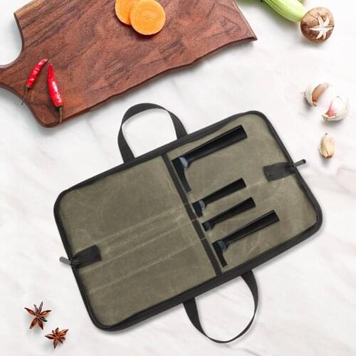 WESSLECO Chef Knife Bag Kitchen Roll Bag Waxed Canvas Cooking Portable Durable Storage Pockets Green Carry Case Pouch