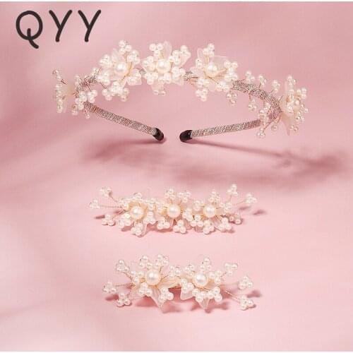 QYY Bridal Wedding Hair Accessories Pearl Hairband Hair Clips Headbands for Women Party Headpiece Hair Jewelry Bridesmaid Gift