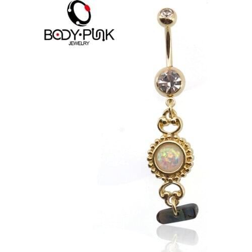 BODY PUNK Trendy White Opal with Shell Dangle Curve Navel Belly Button Ring Body Piercing Navel Body Jewelry NR 120