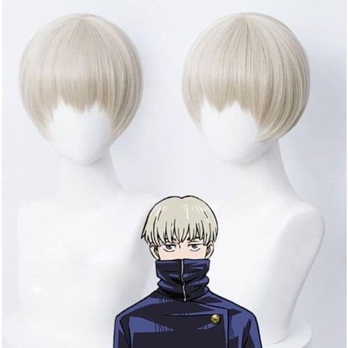 High Quality Toge Inumaki Cosplay Jujutsu Kaisen Cosplay Short Heat Resistant Synthetic Hair Cosplay Anime Wigs + Wig Cap