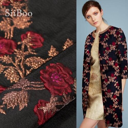 American style black with red floral metallic jacquard brocade fabric for dress jacquard tissu tecidos stoffen cloth yarn SP4856