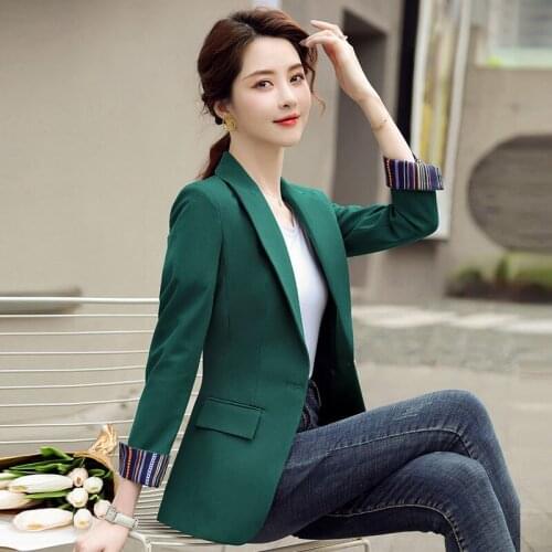 2021 Autumn Winter Korean Loose Blazers For Women Formal Green Black Long Sleeve Coats Plus Size 3xl Fashion Work Wear Clothes