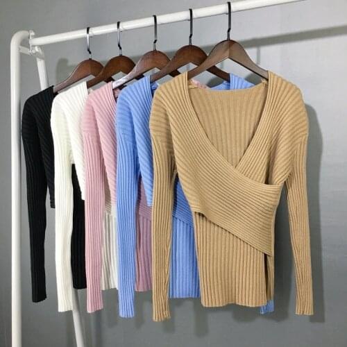 Bella Philosophy 2018 autumn wraped women sweater sexy slim 5 colors casual female sweaters v-neck ladies sweaters