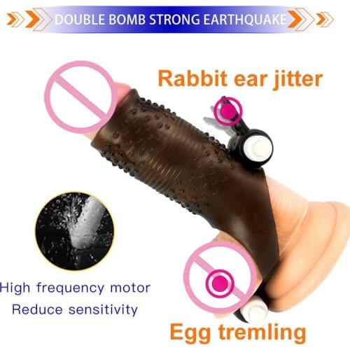 Reusable Cock Ring Male Vibrator Penis Sleeve Delay Ejaculation Enlargement Condoms Enlargement Dick Men Erotic Adult Sex Toys