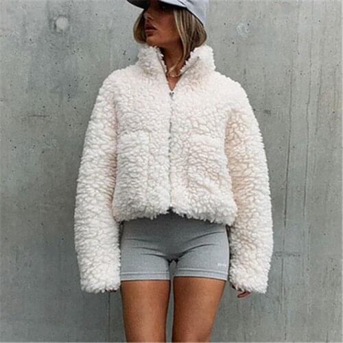 Thick Winter Long Sleeve Women Coat 2021 Fashion Solid Wool Jacket Outwear Pockets Zippers Ladies Cardigan