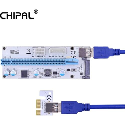 100PCS CHIPAL 008S PCI Express PCI-E 1X to 16X Riser Card 0.6M USB 3.0 Cable 4Pin 6Pin SATA 15Pin Power for GPU Graphics Card