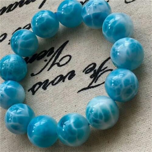 17.5mm Genuine Blue Natural Larimar Bracelet Women Men Healing Crystal Powerful Big Round Bead Natural Stone Bracelet